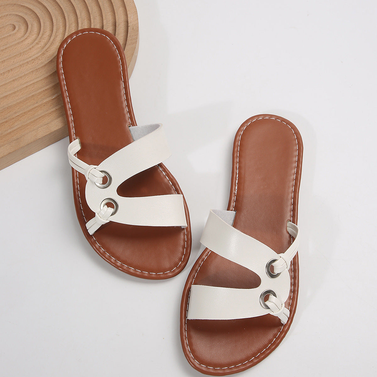 Round Toe Flat Sandals Summer Fashion Casual Non-slip Slides Shoes For Women Shoes & Bags