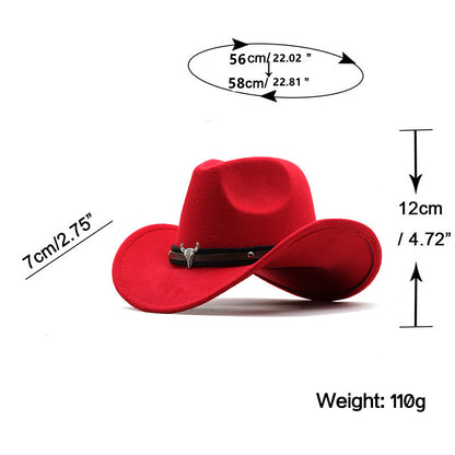 Metal Bull Head Label Western Denim Top Woolen Fedora Hat Hat