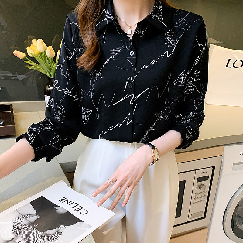 French Ink Painting Print Chiffon Shirt Women apparel & accessories