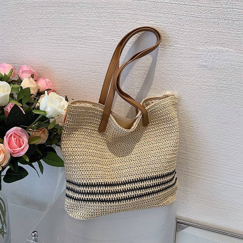 Striped Large Capacity Casual Handbag Summer Straw Bags Accessories for women