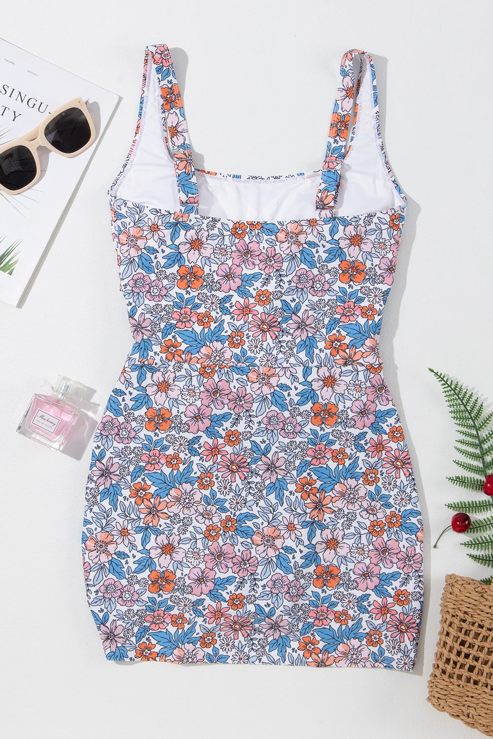 Drawstring Printed Wide Strap Swim Dress apparel & accessories