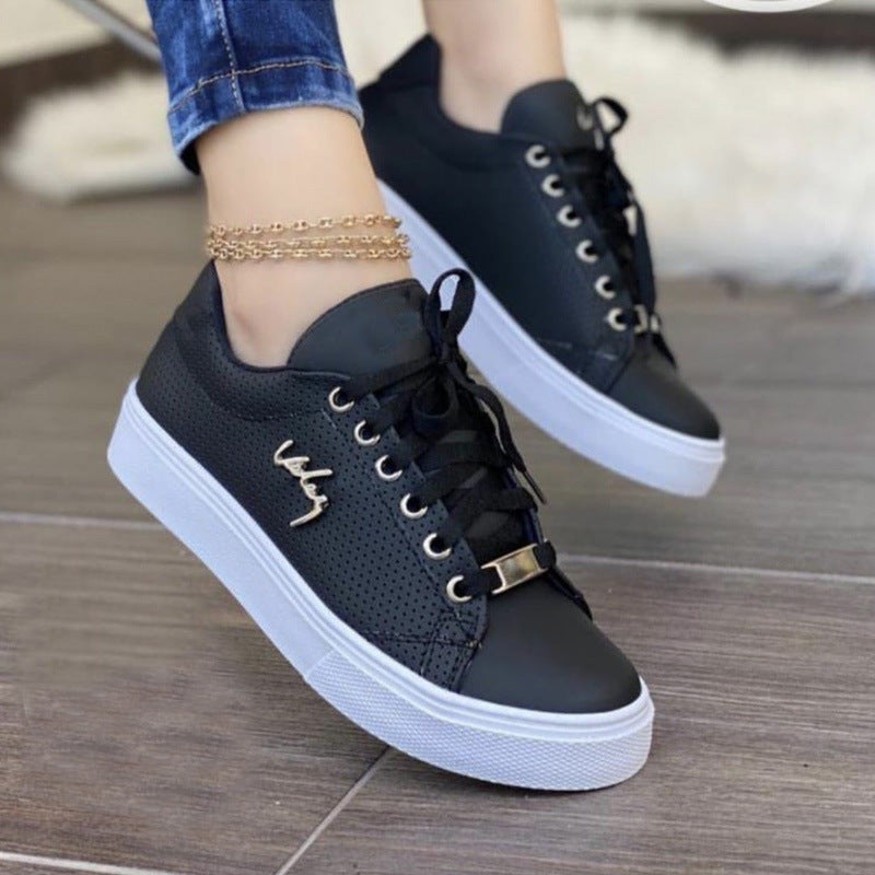 Women Flat Sneakers Breathable Lace-up Shoes For Girls Shoes & Bags