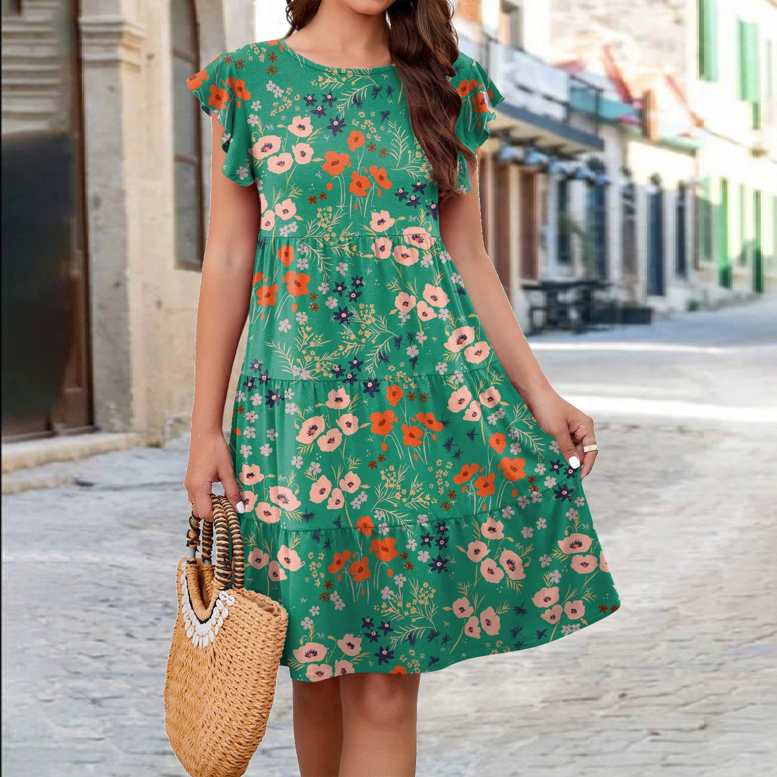 Women's Printed Bohemian Flying Sleeves Dress apparel & accessories