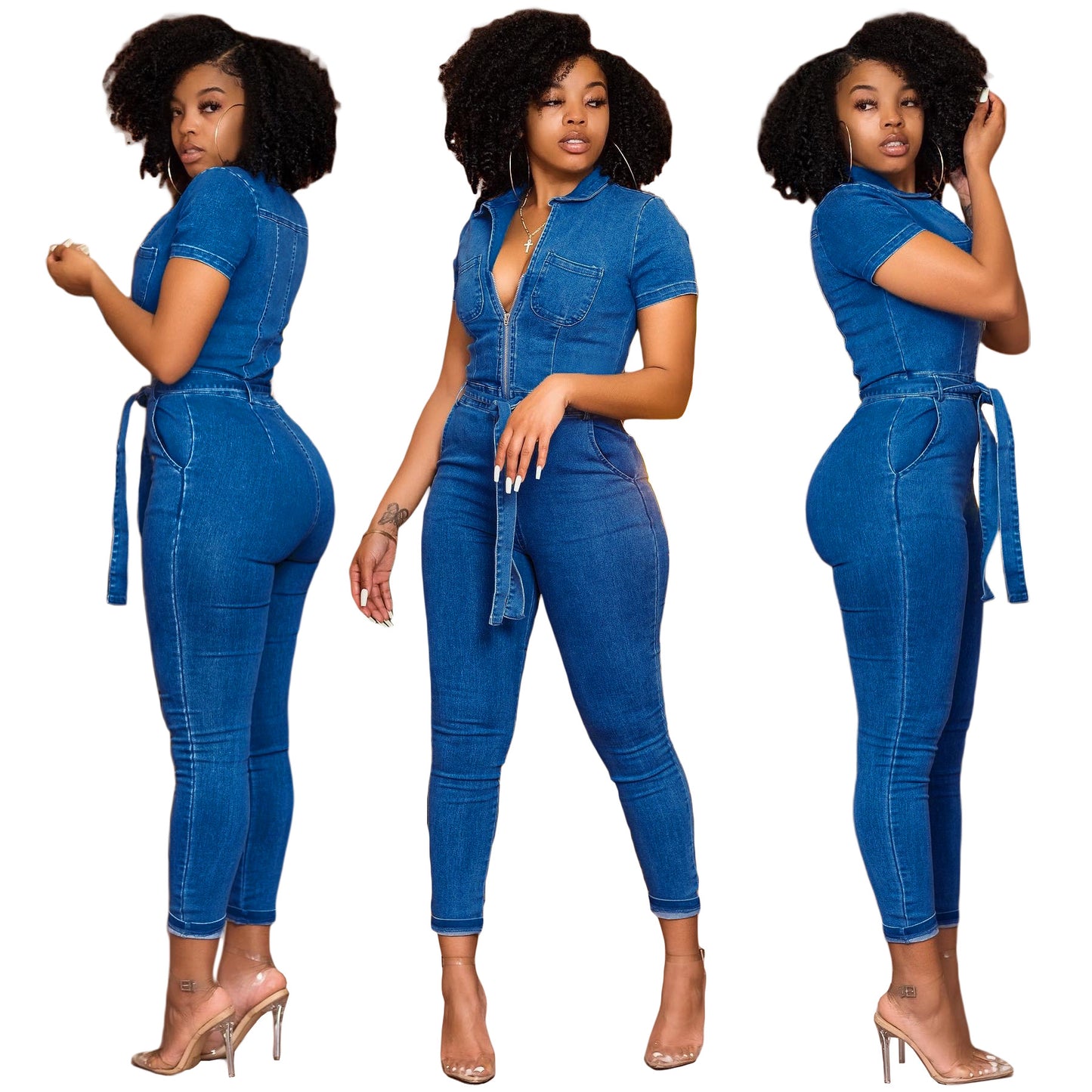 Washed Fashionable Sleeveless One-piece Denim Trousers apparel & accessories