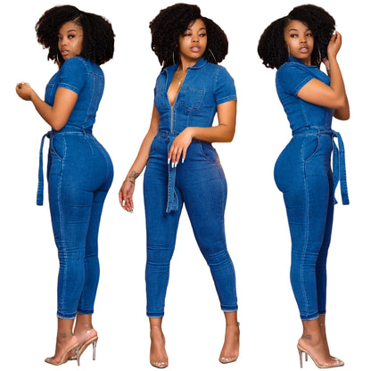 Washed Fashionable Sleeveless One-piece Denim Trousers apparel & accessories