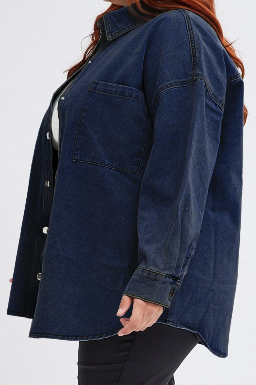 Plus Size Snap Down Pocketed Denim Jacket Dresses & Tops