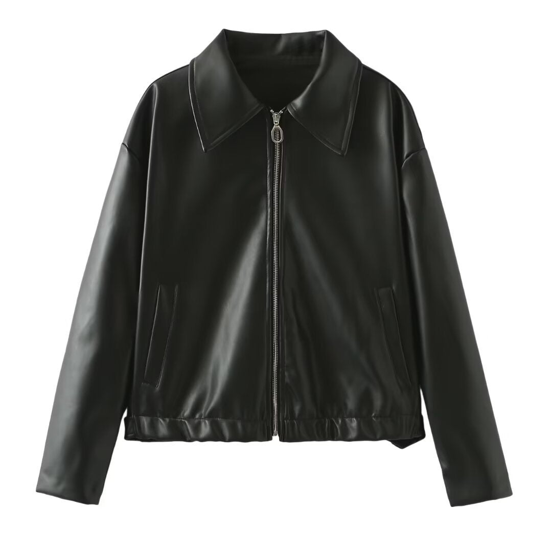 Solid Color Square Collar Leather Jacket Coat apparels & accessories