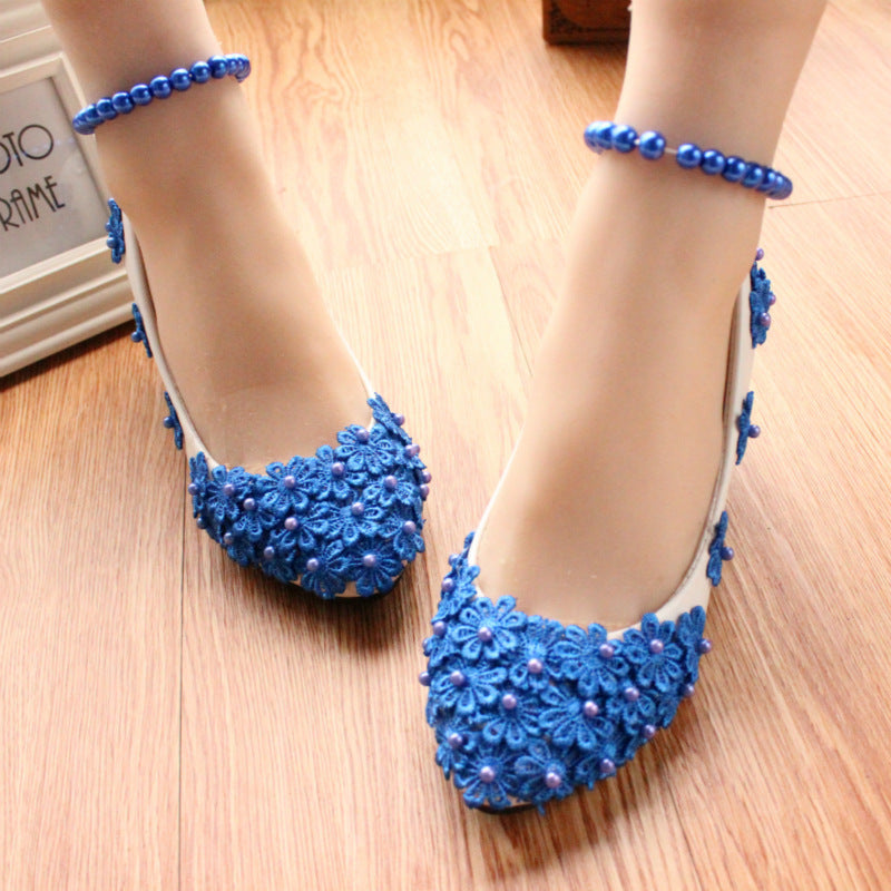 Women's Fashion Blue Pearl Anklet Wedding Shoes Shoes & Bags