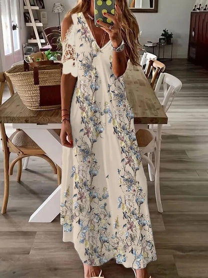 Women's Summer Floral Short Sleeve Printed Bohemian Dress apparels & accessories