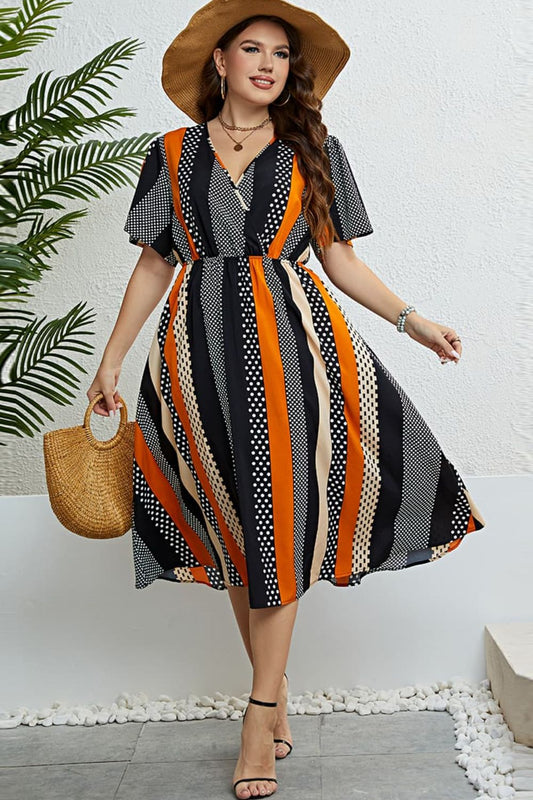 Mixed Print Striped Flutter Sleeve Dress apparel & accessories