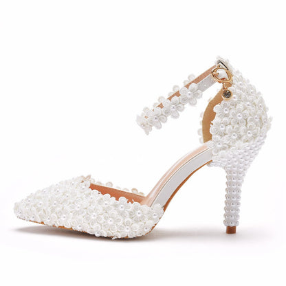 Pointed Toe High Heel Wedding Shoes Stiletto Heel Lace Sandals Shoes & Bags