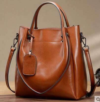 Women's Fashion Simple Portable Oil Wax Cattle Leather Bag apparel & accessories