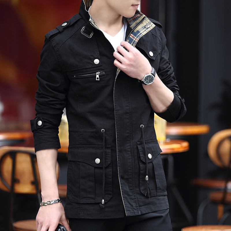Military Jacket Young Men''s Korean Slim Fit Military Green Casual apparels & accessories