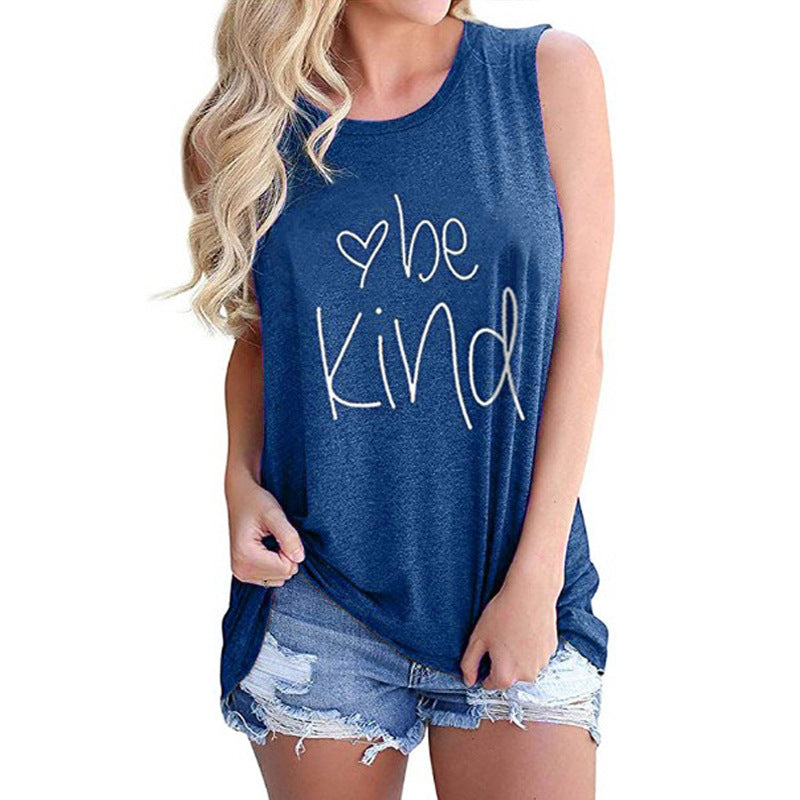 Letter Printed Round Neck Casual Sleeveless T-shirt apparel & accessories