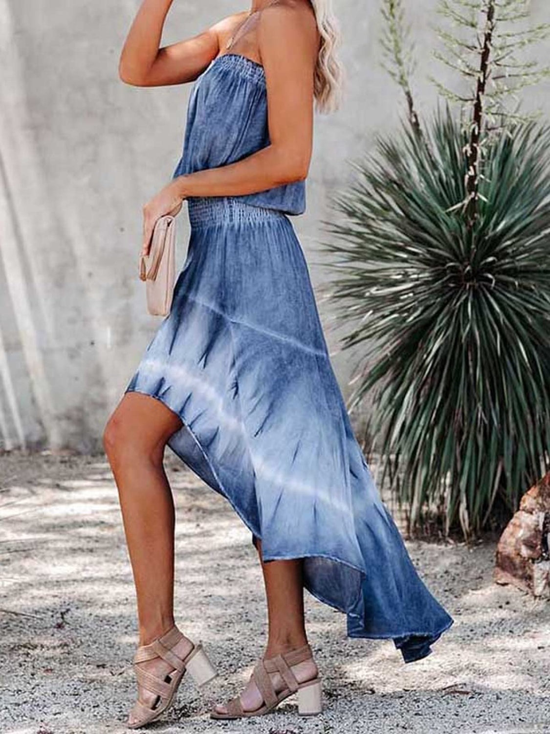 Smocked High-Low Tube Denim Dress apparel & accessories