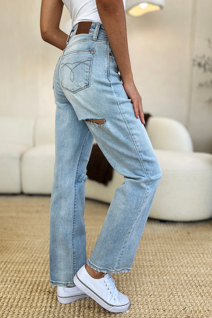 Judy Blue High Waist Distressed Straight Jeans Bottom wear