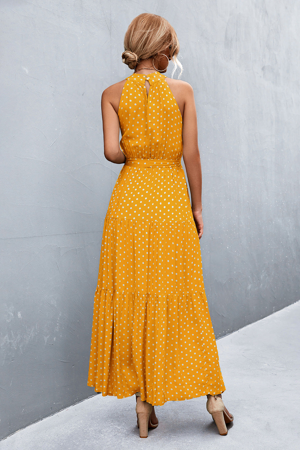 Printed Sleeveless Tie Waist Maxi Dress apparel & accessories