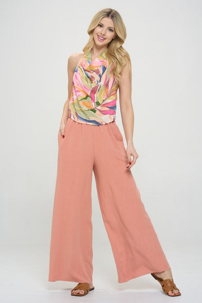 RENEE C Linen Wide Leg Pants with Pockets Bottom wear