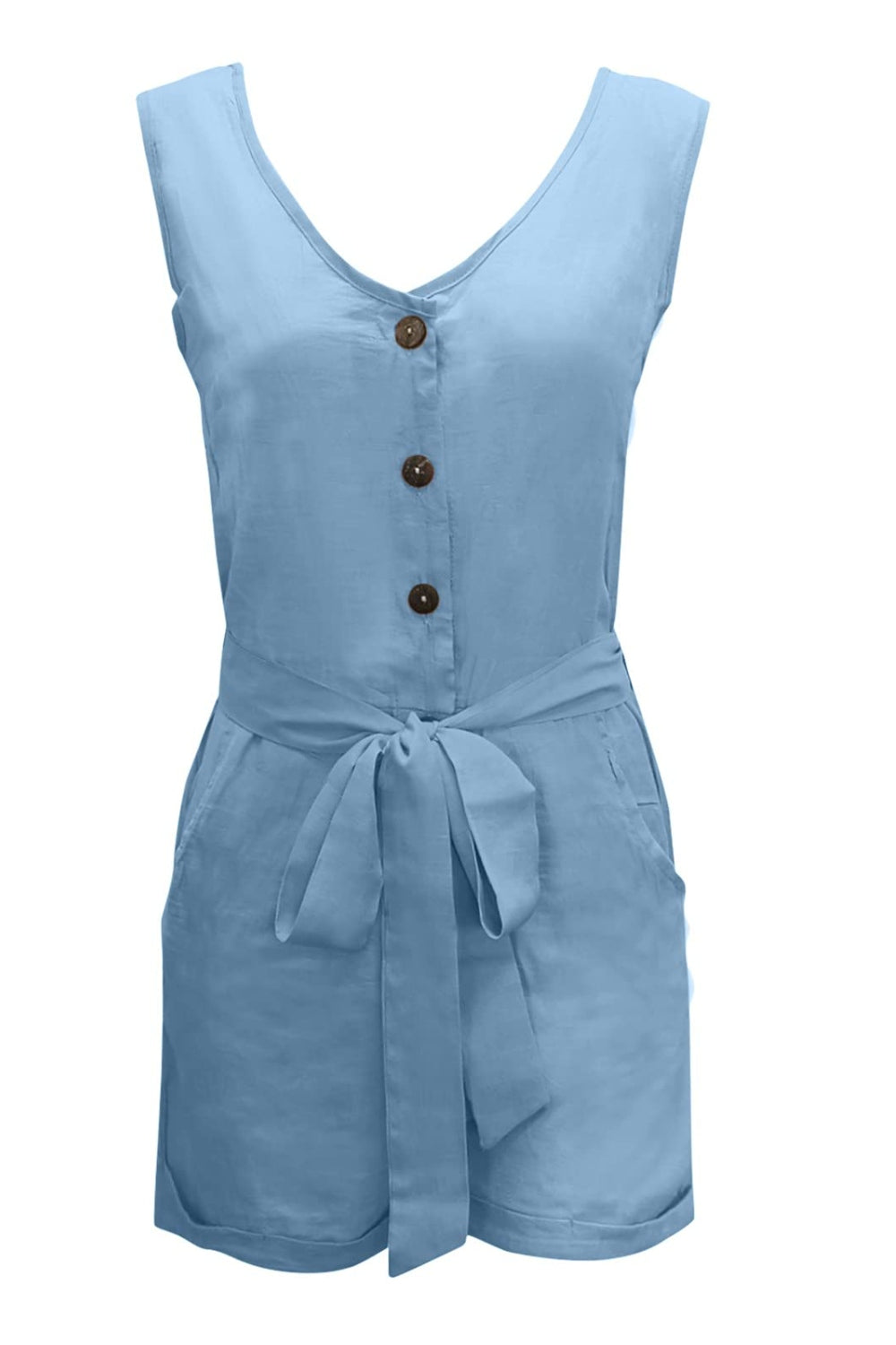 Tied V-Neck Sleeveless Romper with Pockets Dresses & Tops