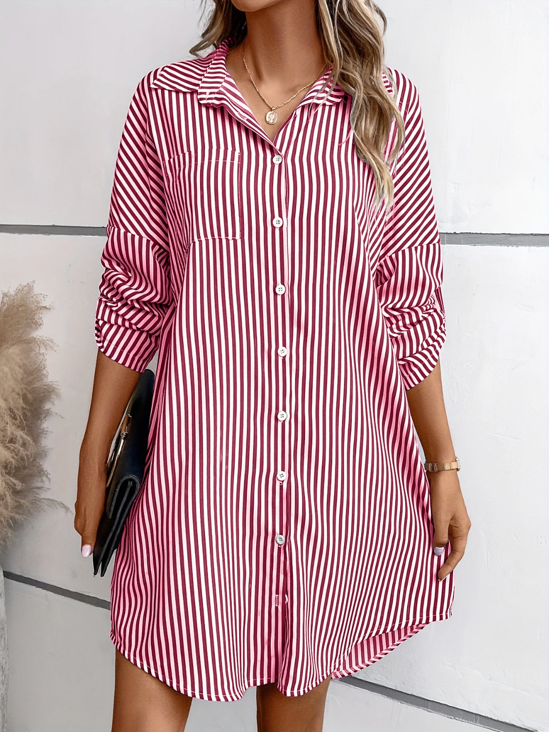 Striped Button Up Long Sleeve Mini Shirt Dress apparel & accessories