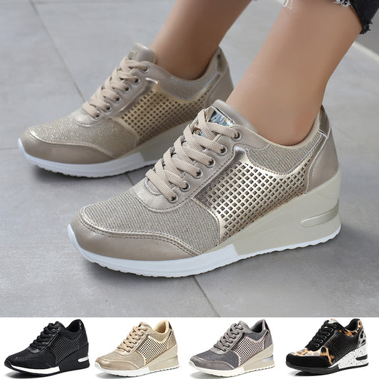 Women Lace-up Sneakers Height Increasing 6.5cm Flats Walking Shoes Shoes & Bags