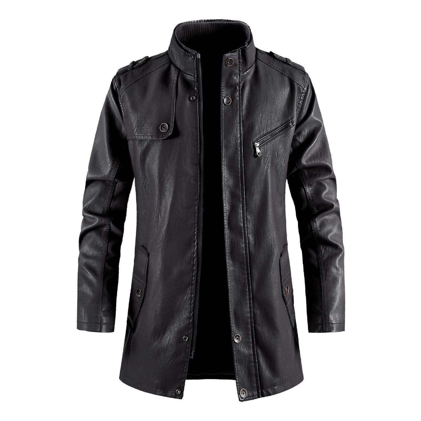 Men's Fashionable Standing Collar Plush Leather Jacket apparel & accessories