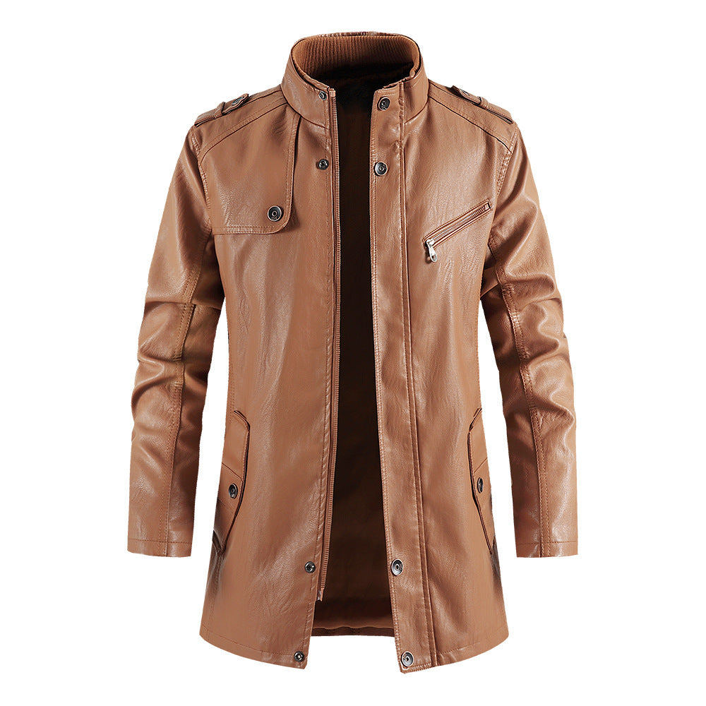 Men's Fashionable Standing Collar Plush Leather Jacket apparel & accessories