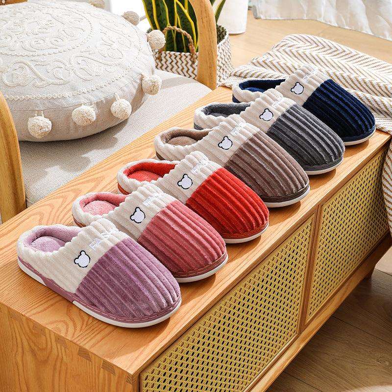 Bear Embroidery Home Couple Winter Slippers Shoes & Bags