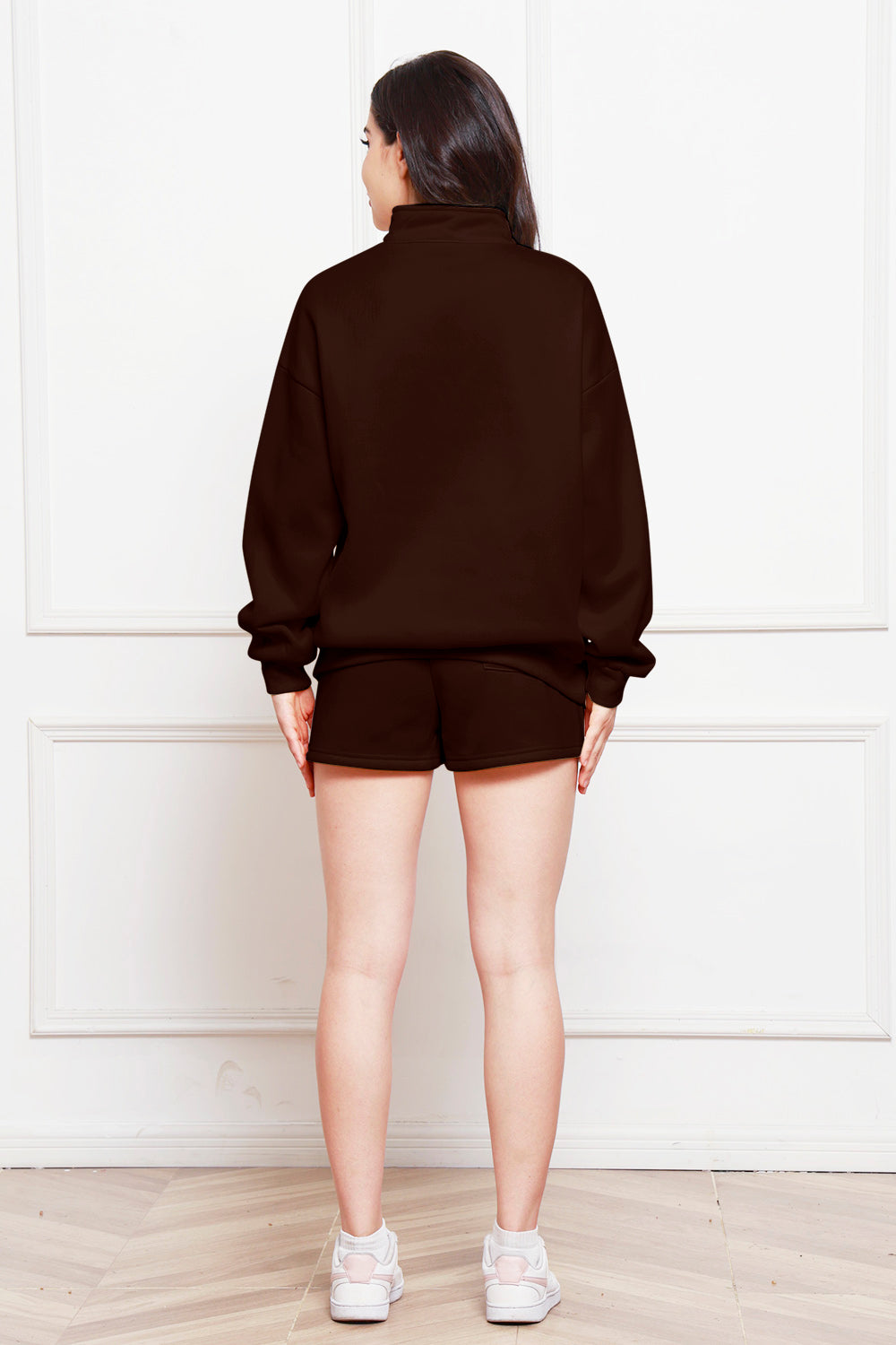 Half Zip Long Sleeve Sweatshirt and Drawstring Shorts Set Bottom wear