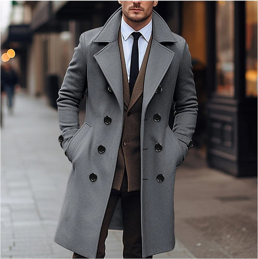 Fall Winter Men Woolen Coat Double Breasted Long men's clothing