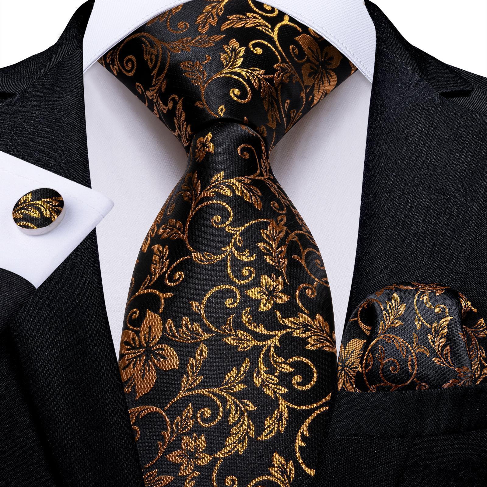 Men's Tie Luxury Black And Gold Striped Silk Woven apparels & accessories