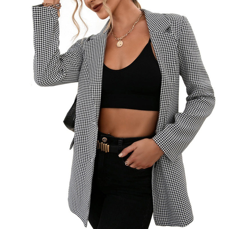 Single-breasted Houndstooth Check Casual Suit Lapel apparel & accessories