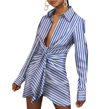 Fashion Temperament Sexy Waist Lapel Shirt Dress apparel & accessories