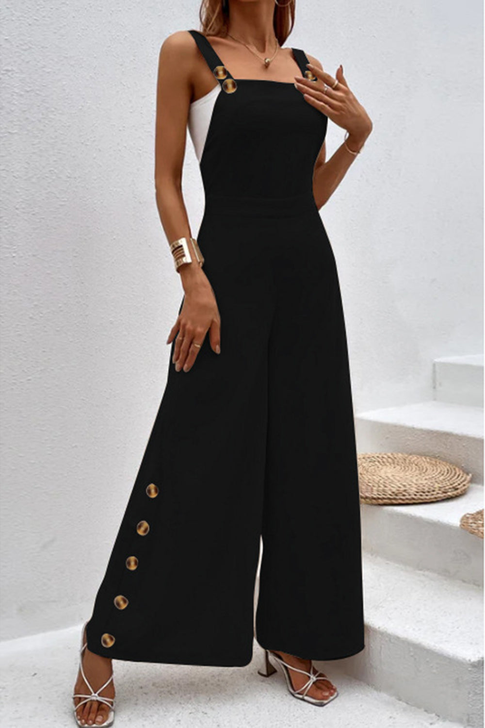 Square Neck Wide Strap Jumpsuit Dresses & Tops