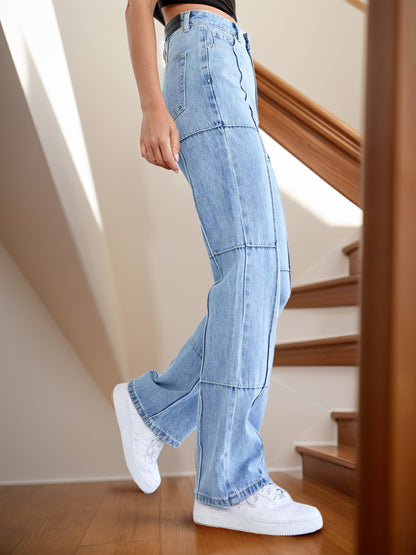 High Waist Straight Jeans with Pockets Bottom wear