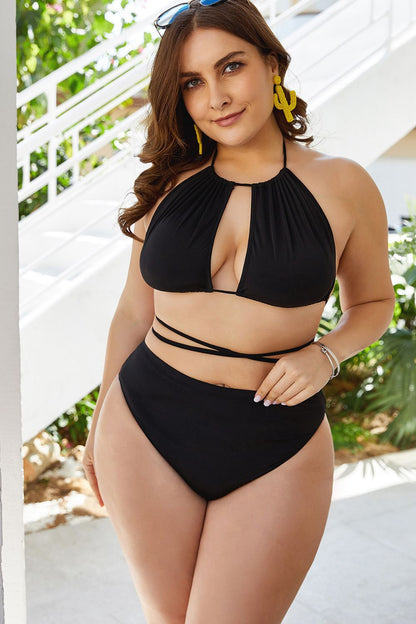 Plus Size Cutout Tied Backless Bikini Set apparel & accessories