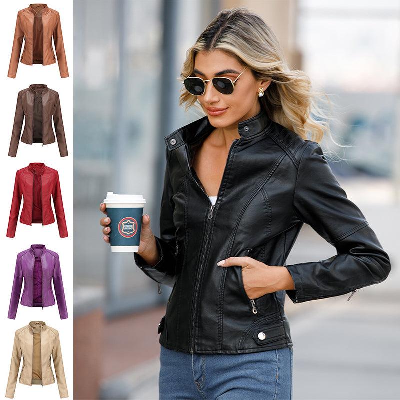 Biker Oversized Stand Collar Leather Jacket winter clothes for women