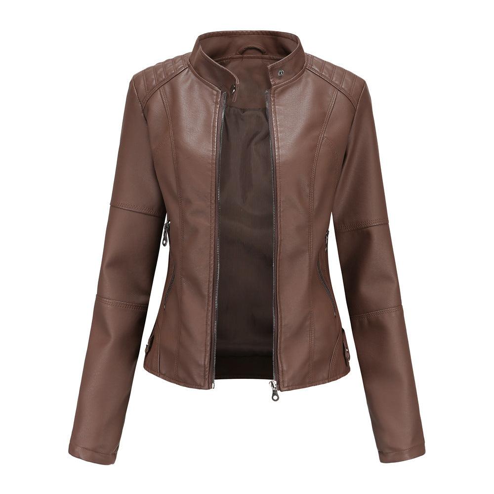 Biker Oversized Stand Collar Leather Jacket winter clothes for women