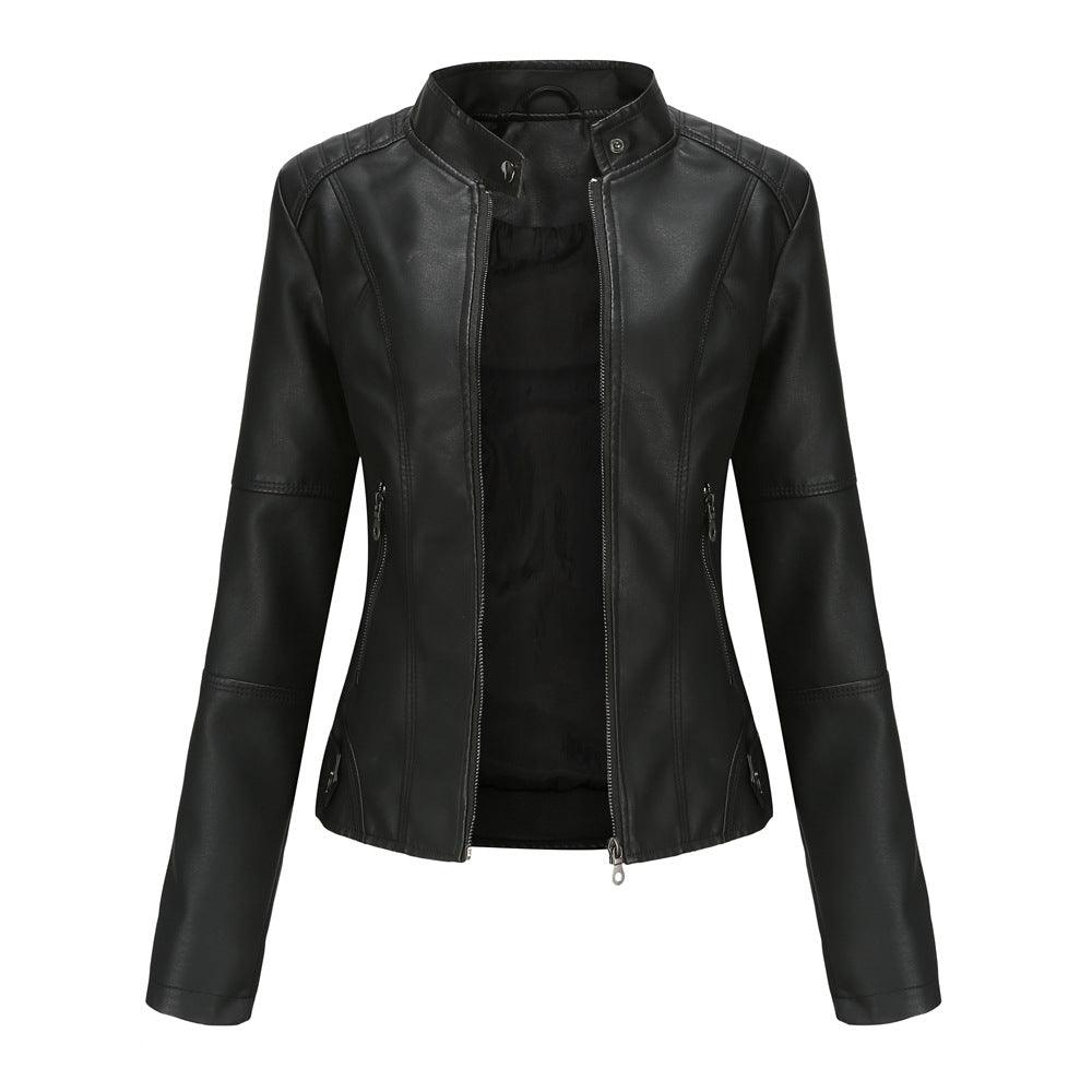 Biker Oversized Stand Collar Leather Jacket winter clothes for women