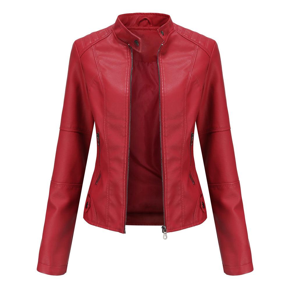 Biker Oversized Stand Collar Leather Jacket winter clothes for women