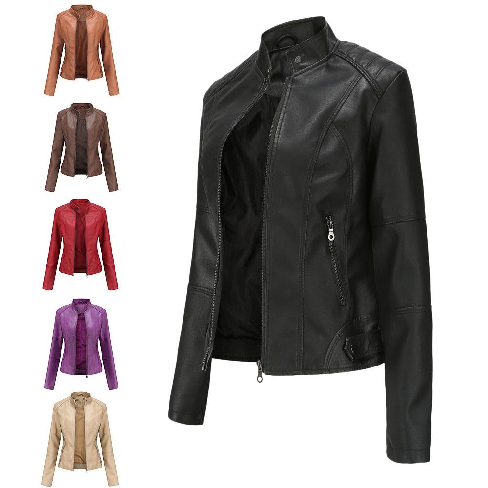 Biker Oversized Stand Collar Leather Jacket winter clothes for women