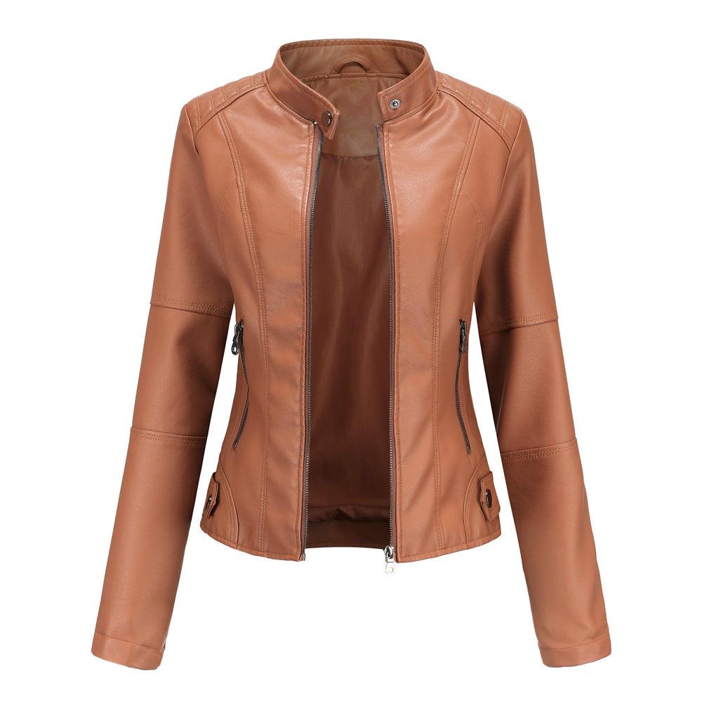 Biker Oversized Stand Collar Leather Jacket winter clothes for women