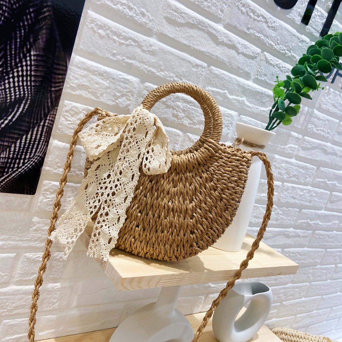 Drawstring Straw Braided Crossbody Bag apparel & accessories