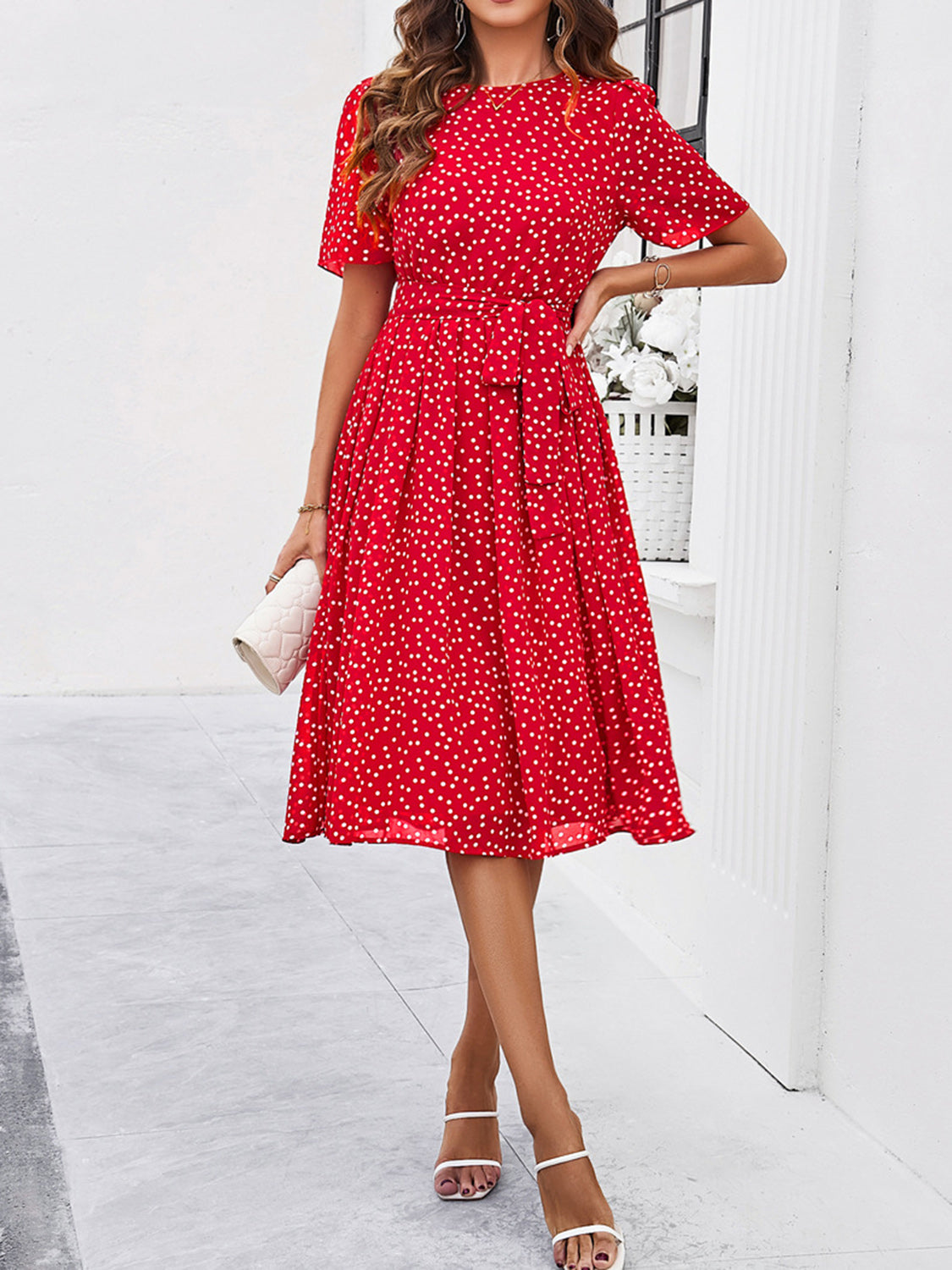 Printed Round Neck Short Sleeve Dress Dresses & Tops