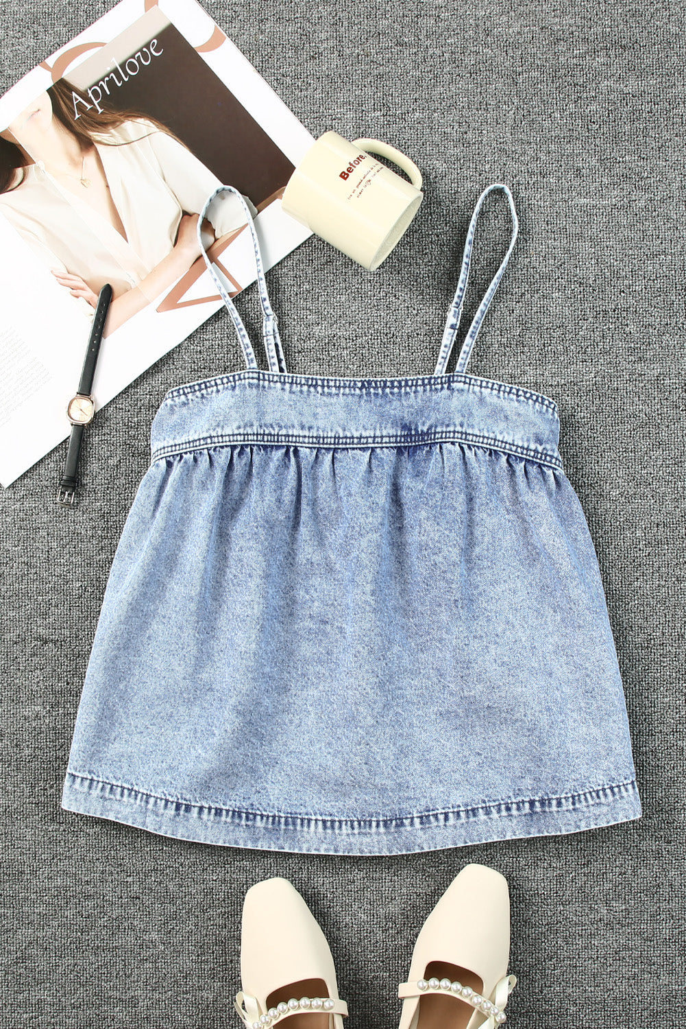 Smocked Adjustable Strap Denim Cami apparel & accessories