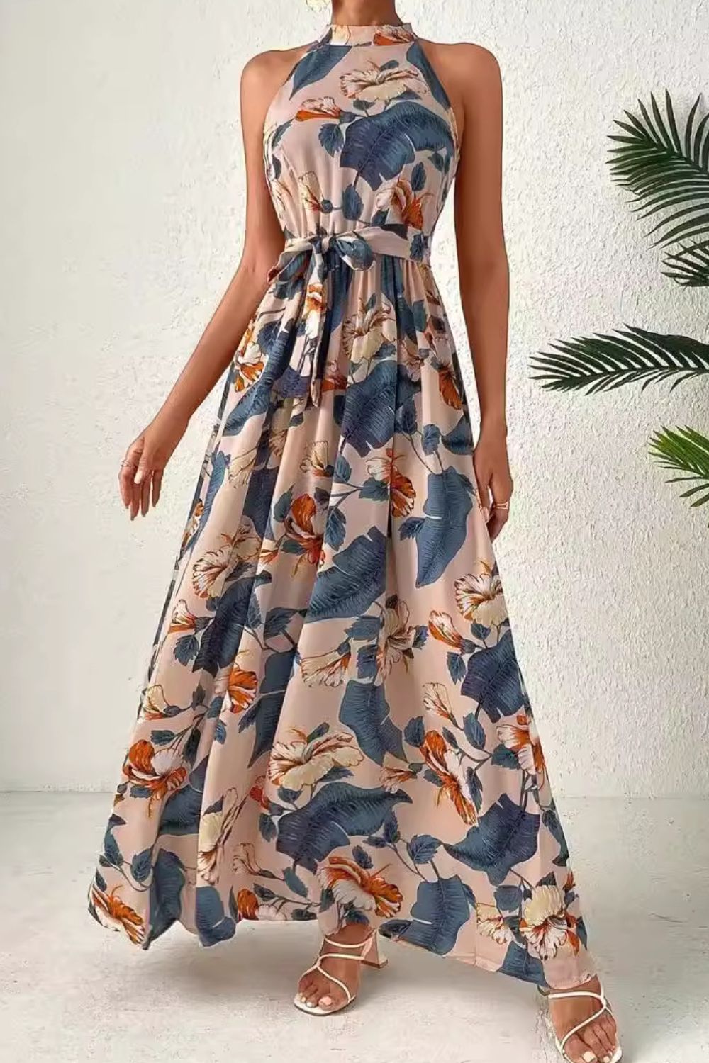 Tied Slit Floral Sleeveless Dress apparel & accessories