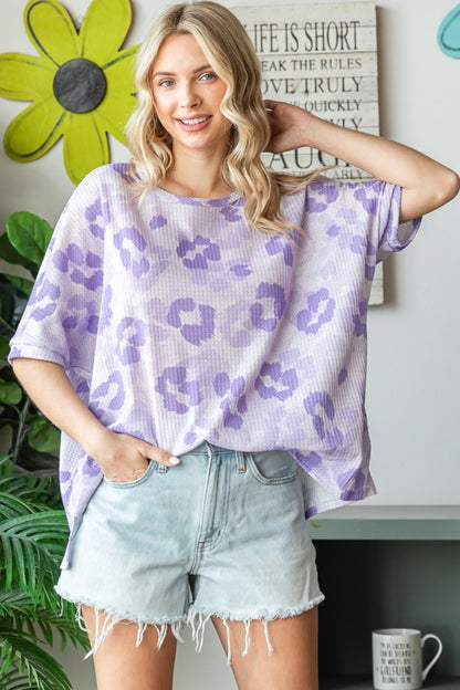 HOPELY Print Waffle Oversized T-Shirt Dresses & Tops