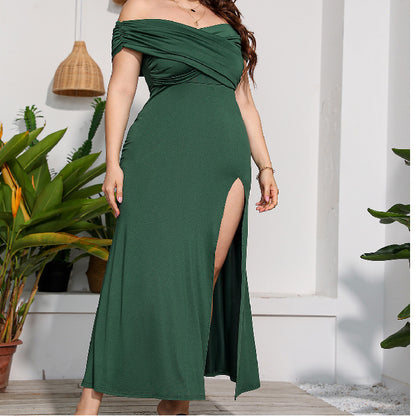 Plus Size Female Split High Waist Elegant Dress Dresses & Tops