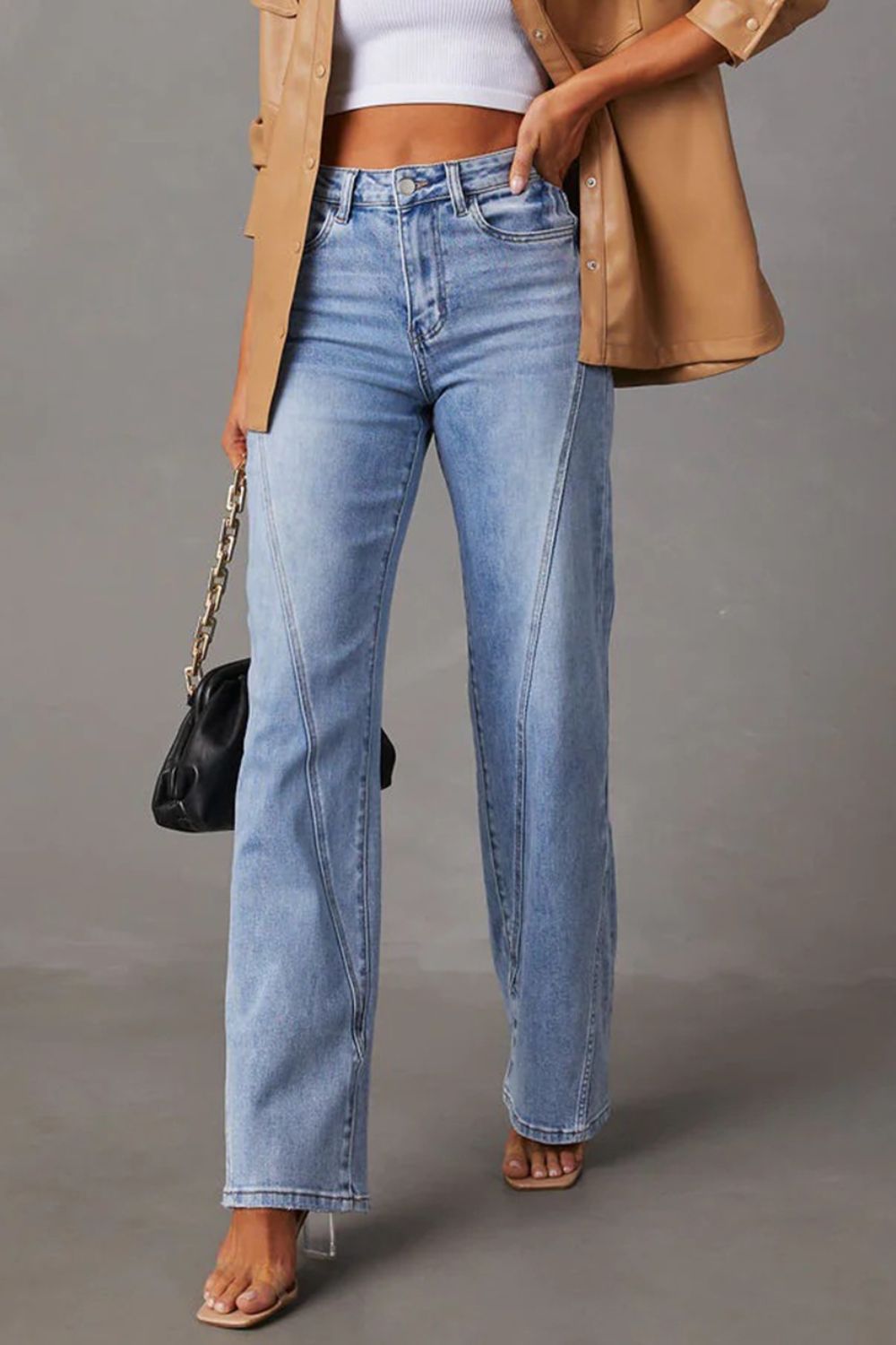 High Waist Straight Jeans with Pockets apparel & accessories