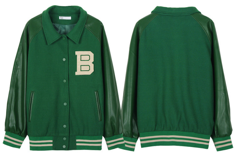 Women's Trendy Retro Green Baseball Jacket apparels & accessories